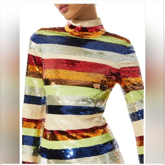 Alice + Olivia Mailynn Sequin Striped Multicolored Mini Dress SIZE 12 NWT $985 - Picture 8 of 16